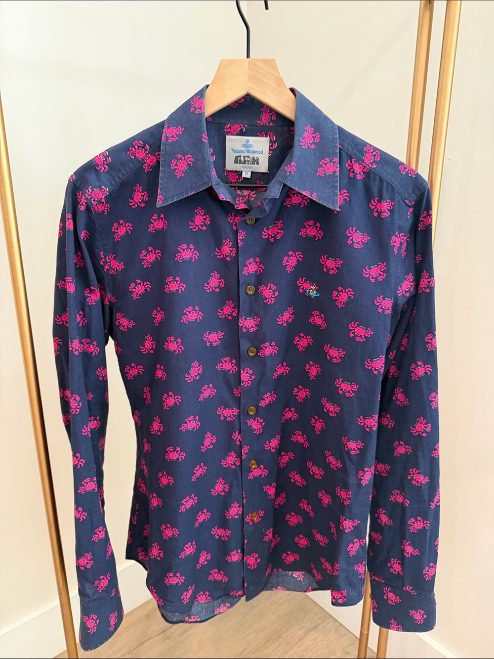 Vivienne Westwood Man Navy Shirt with Pink Crab Print